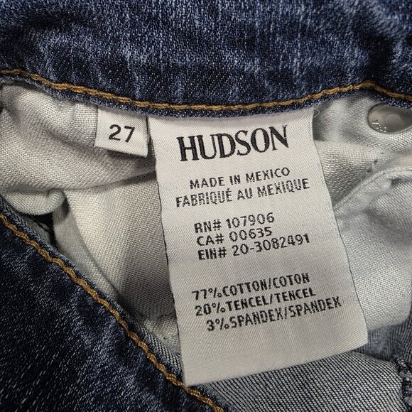 Hudson Tally Jeans Women's 27 Mid Rise Skinny Crop Leg Blue Fade Stretch Distres - Picture 7 of 11